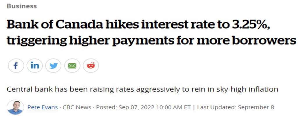 CBC News - Bank Of Canada Hikes Interest Rate TO 3.25% Triggering Higher Payments For More Borrowers