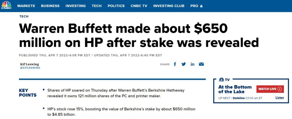 Buffett news on HP