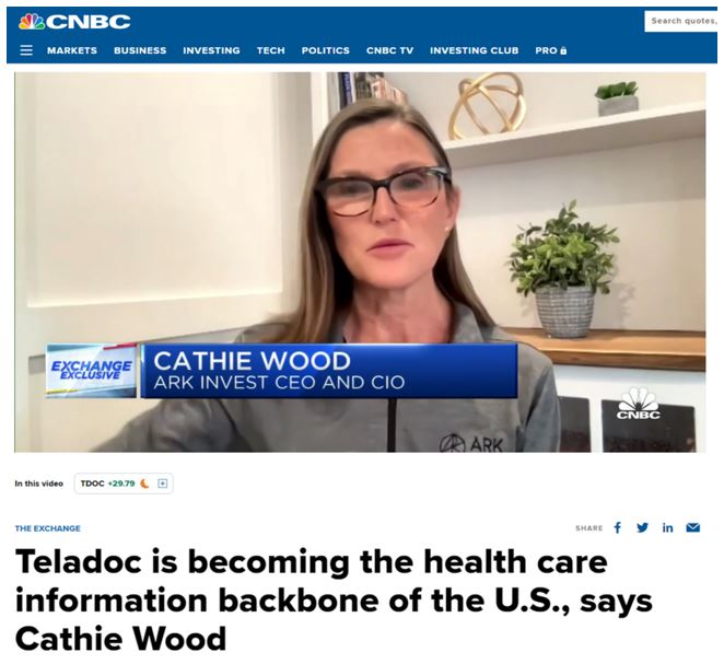 CNBC - Teladoc Is Becoming The Health Care Information Backbone Of The US, Says Cathie Wood