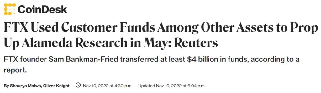 CoinDeck - FTX Used Customer Funds Among Other Assets To Prop Up Alameda Research In May: Reuters