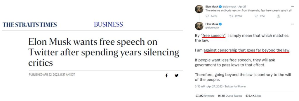 The Straits Times - Elon Musk wants free speech on Twitter after spending years silencing critics