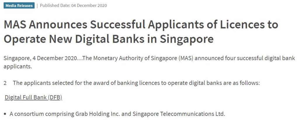 MAS Announces Successful Applicants Of Licences To Operate New Digital Banks In Singapore