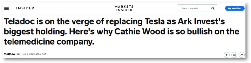 Market Insider - Teladoc Is On The Verge Of Replacing Tesla As Ark Invest's Biggest Holding. Here's Why Cathie Wood Is So Bullish On The Telemedicine Company