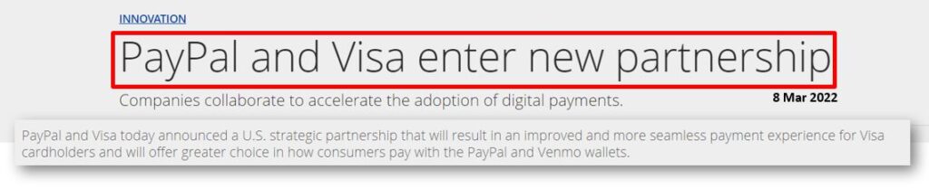 PayPal And Visa Partnership